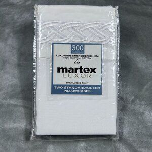 Martex Luxor White Pillowcases Egyptian Cotton Standard Queen Embroidered Hem